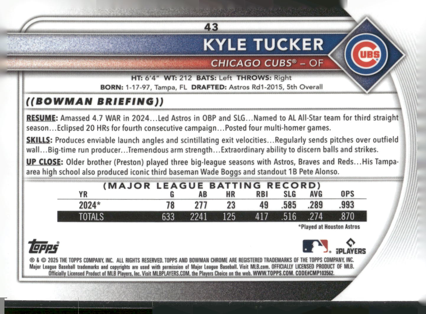 2025 Bowman #43 Kyle Tucker Bowman Mojo