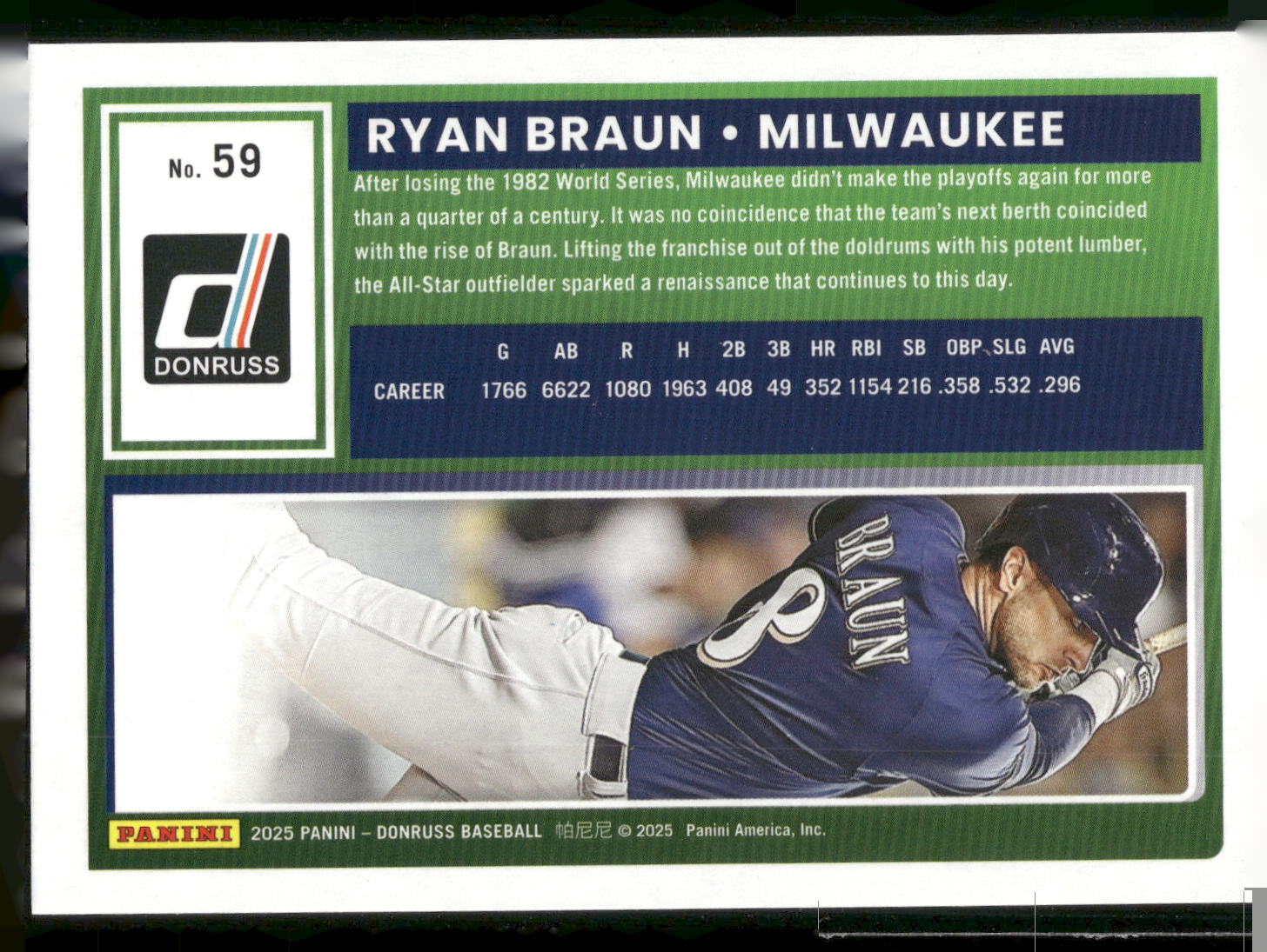 2025 Donruss #59 Ryan Braun Green Laser