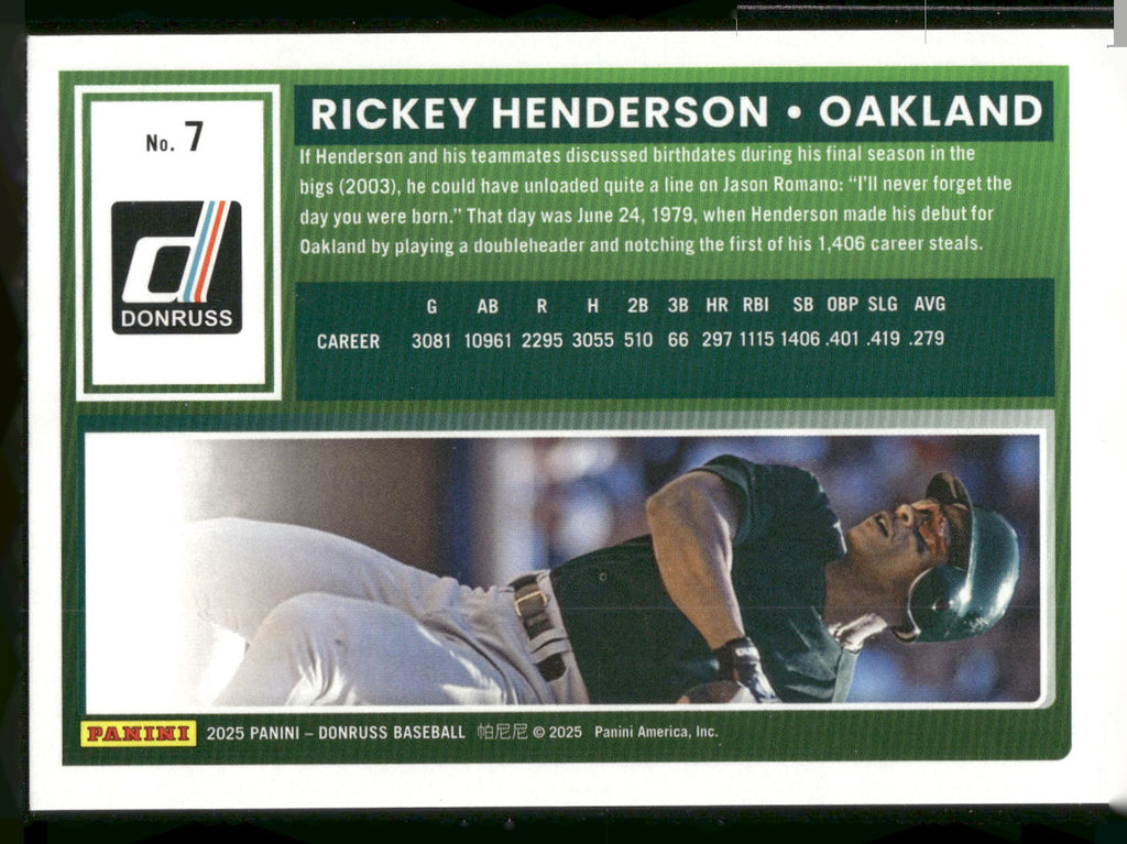 2025 Donruss #7 Rickey Henderson Red and Green Laser