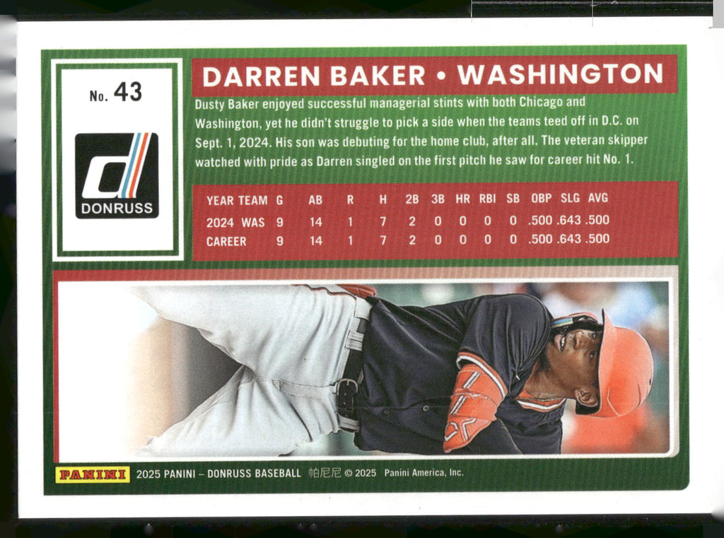 2025 Donruss #43 Darren Baker Red and Blue