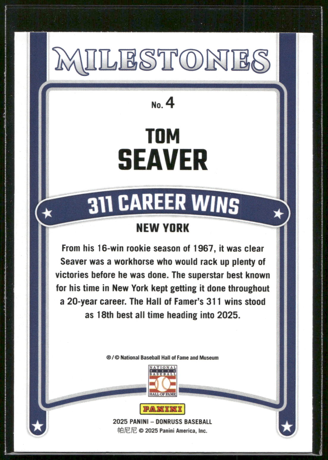 2025 Donruss #4 Tom Seaver Milestones