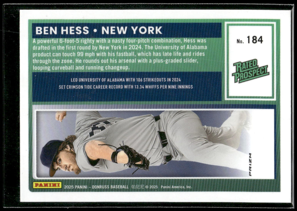 2025 Donruss #184 Ben Hess Optic Blue Velocity