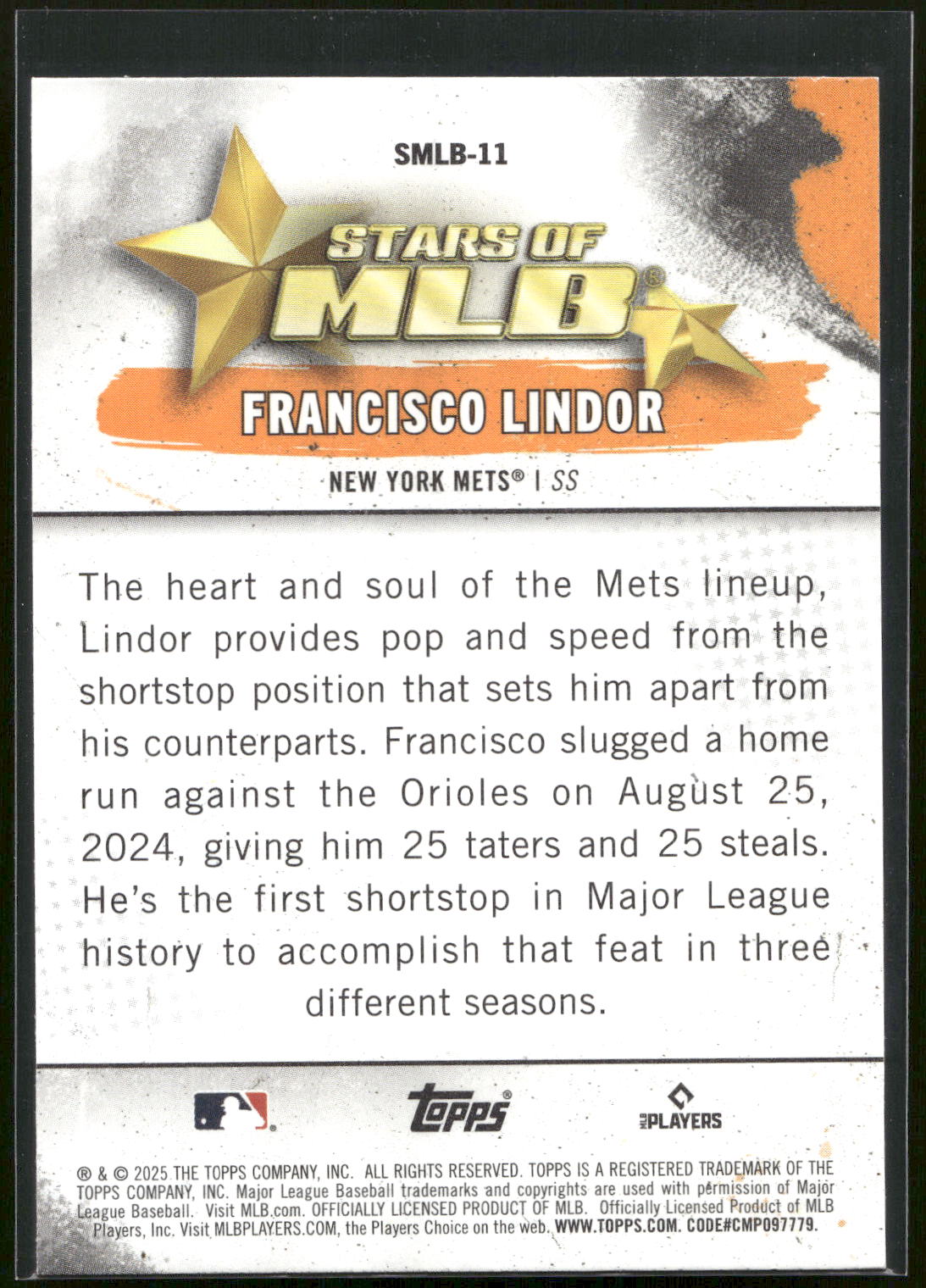 2025 Topps #SMLB-11 Francisco Lindor Stars of MLB