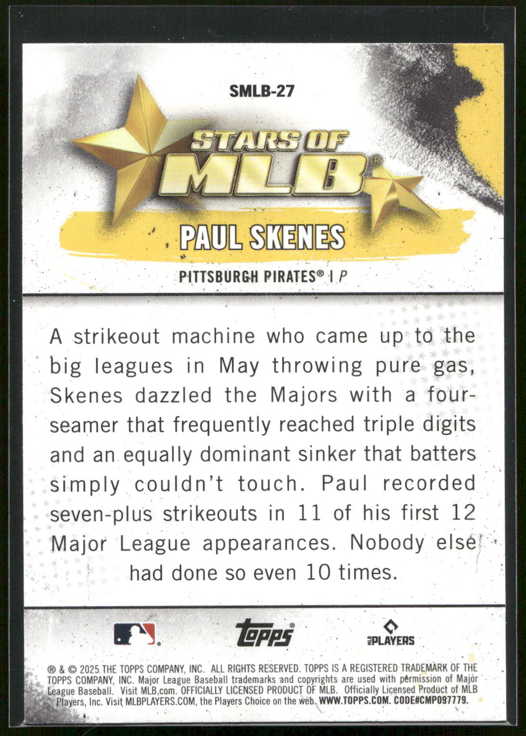 2025 Topps #SMLB-27 Paul Skenes Stars of MLB