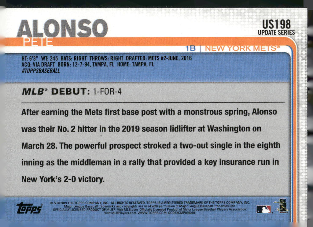 2019 Topps Update #US198 Pete Alonso