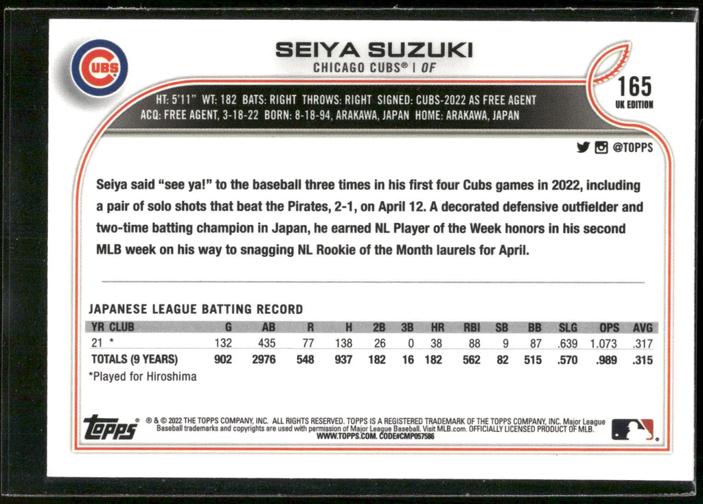 2022 Topps UK Edition #165 Seiya Suzuki