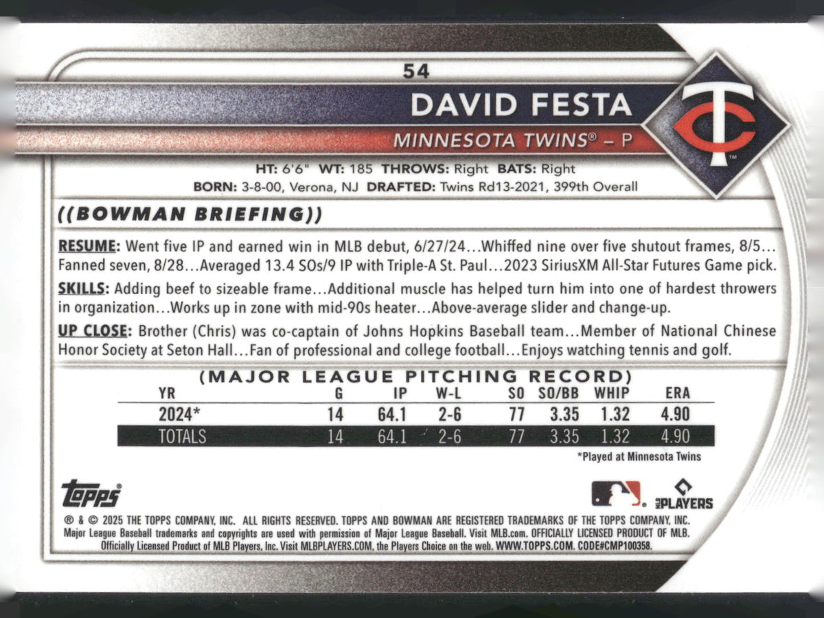 2025 Bowman Chrome #54 David Festa