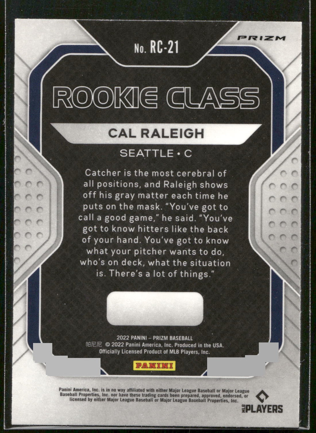 2022 Panini Prizm #RC-21 Cal Raleigh Rookie Class Silver Prizm