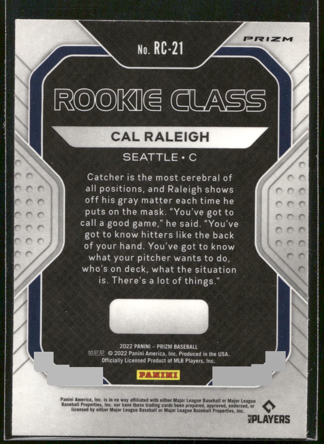 2022 Panini Prizm #RC-21 Cal Raleigh Rookie Class Silver Prizm