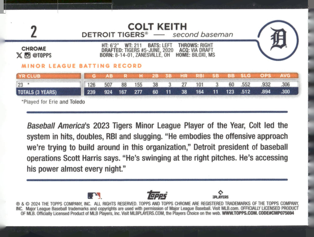 2024 Topps Chrome #2 Colt Keith