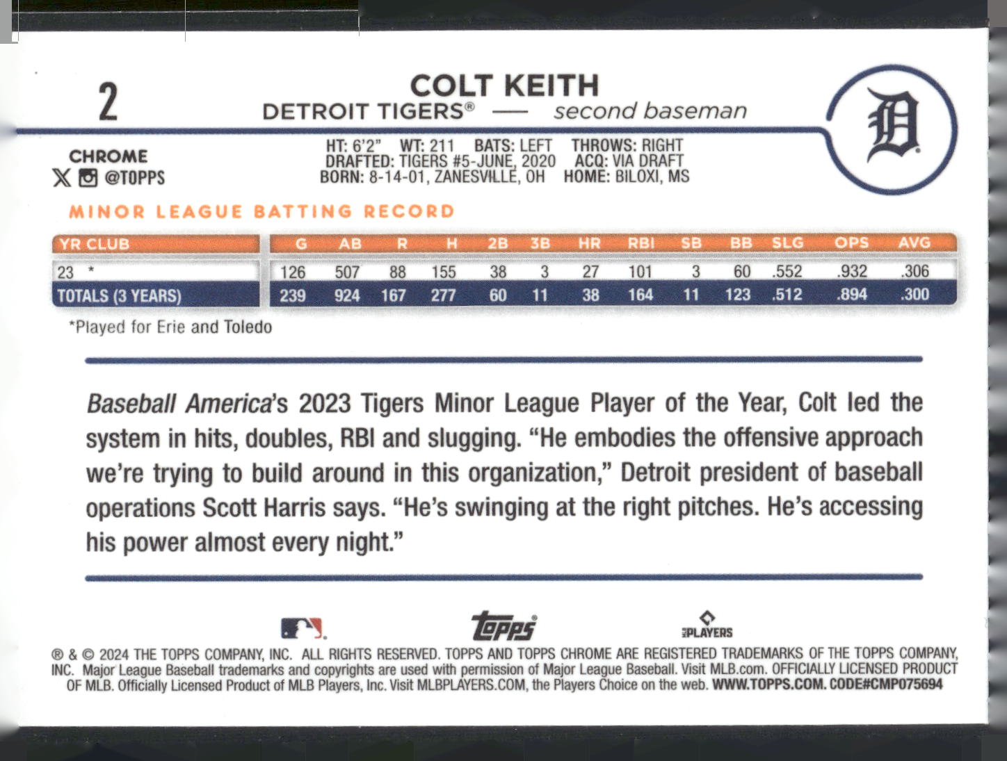2024 Topps Chrome #2 Colt Keith