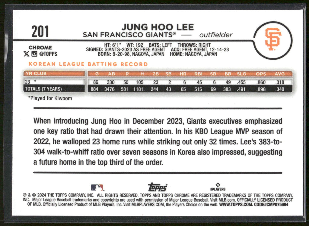 2024 Topps Chrome #201 Jung Hoo Lee