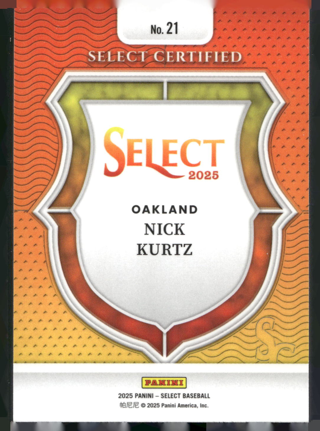 2025 Panini Select #21 Nick Kurtz Select Certified
