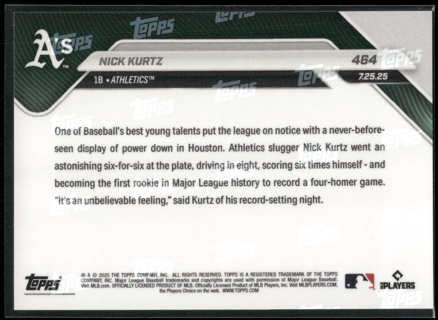 2025 Topps Now #464 Nick Kurtz