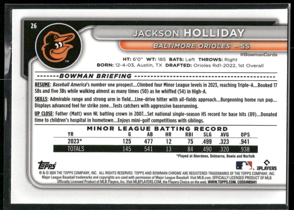 2024 Bowman Chrome #26 Jackson Holliday
