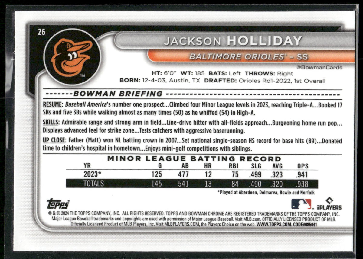 2024 Bowman Chrome #26 Jackson Holliday