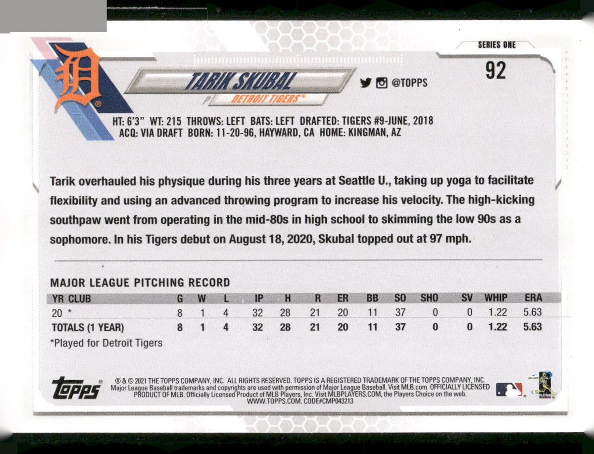 2021 Topps #92a Tarik Skubal