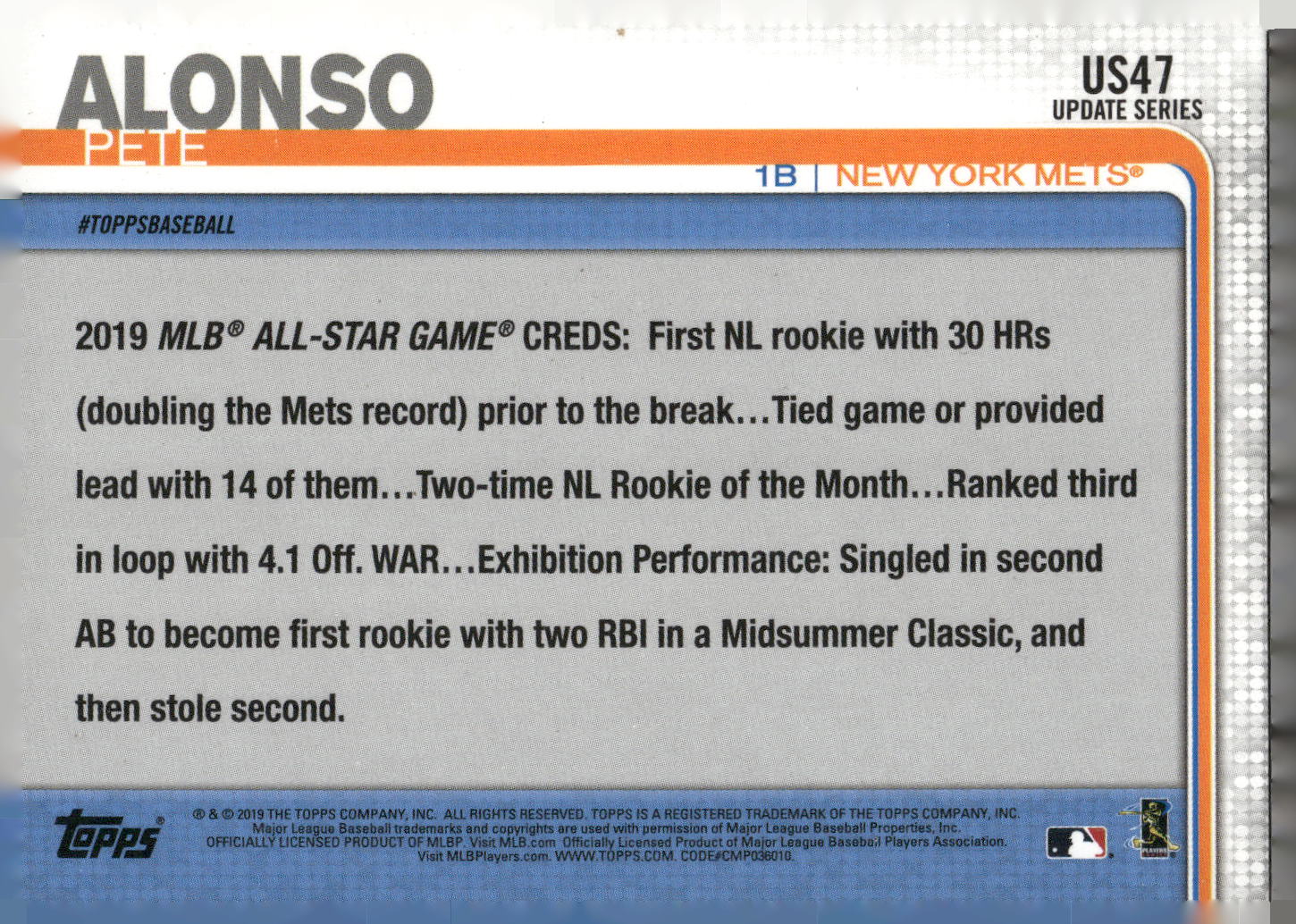 2019 Topps Update #US47 Pete Alonso