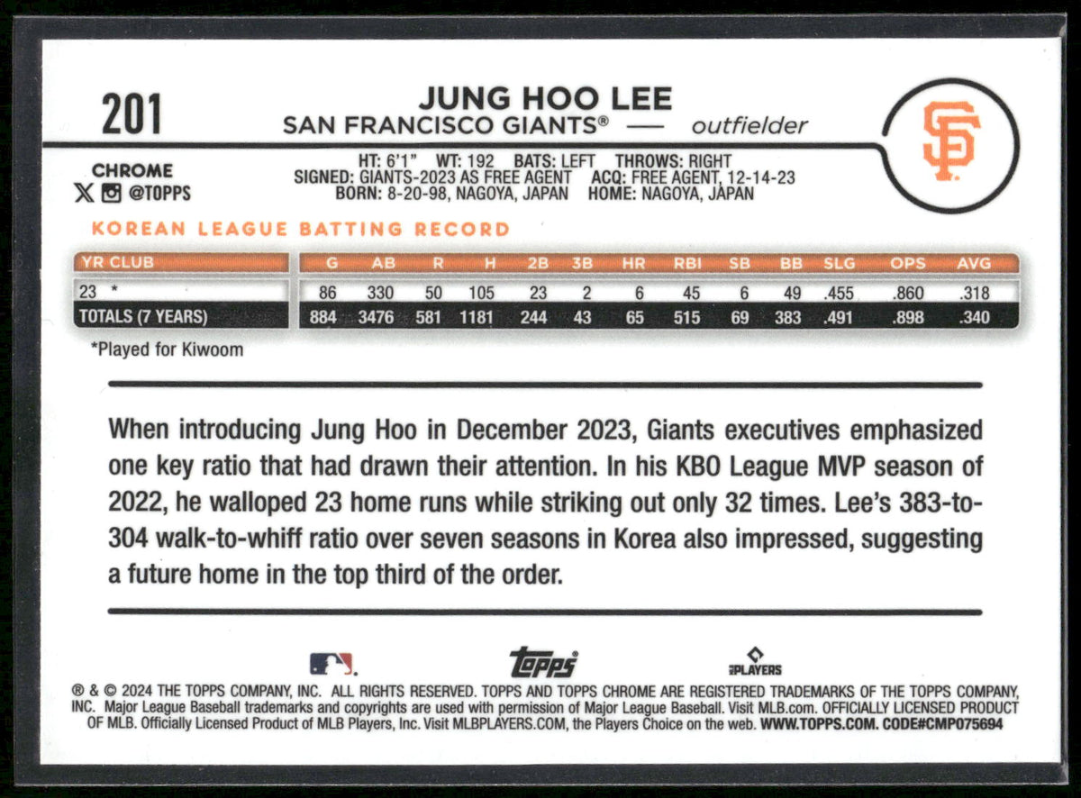 2024 Topps Chrome #201 Jung Hoo Lee