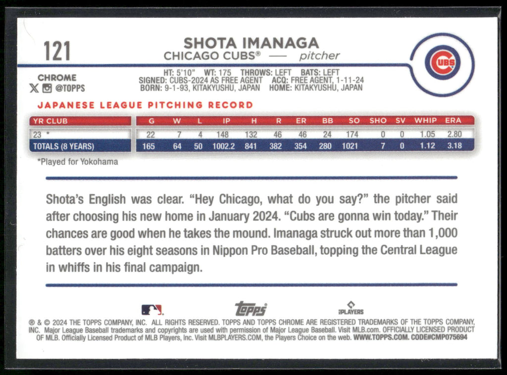 2024 Topps Chrome #121 Shota Imanaga