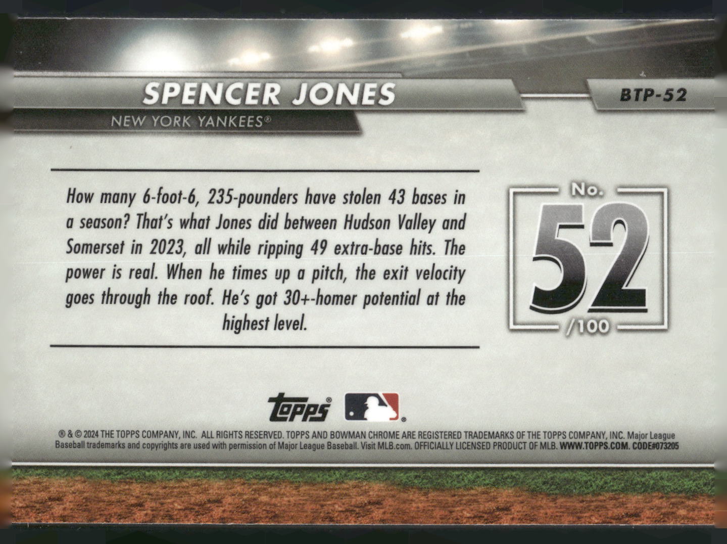 2024 Bowman #BTP-52 Spencer Jones Bowman Scouts' Top 100