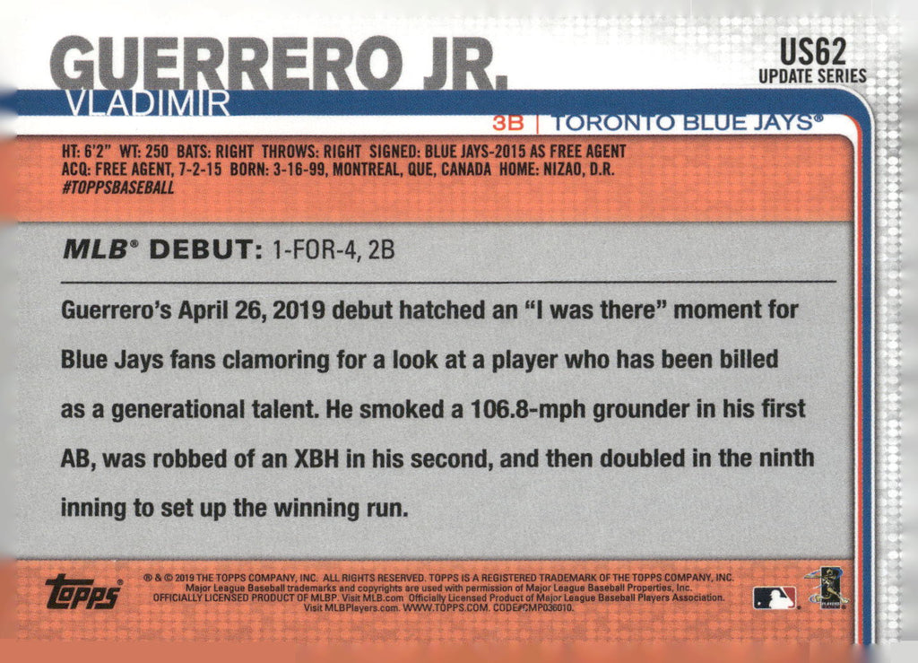 2019 Topps Update #US62 Vladimir Guerrero Jr.