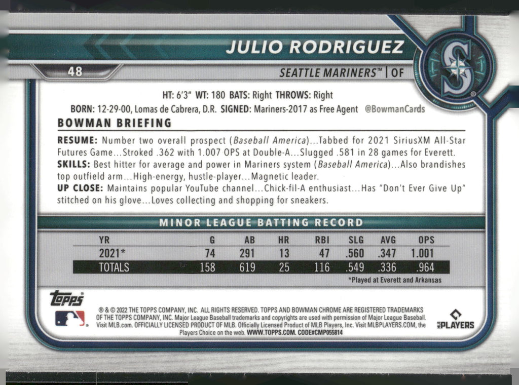 2022 Bowman Chrome #48 Julio Rodriguez