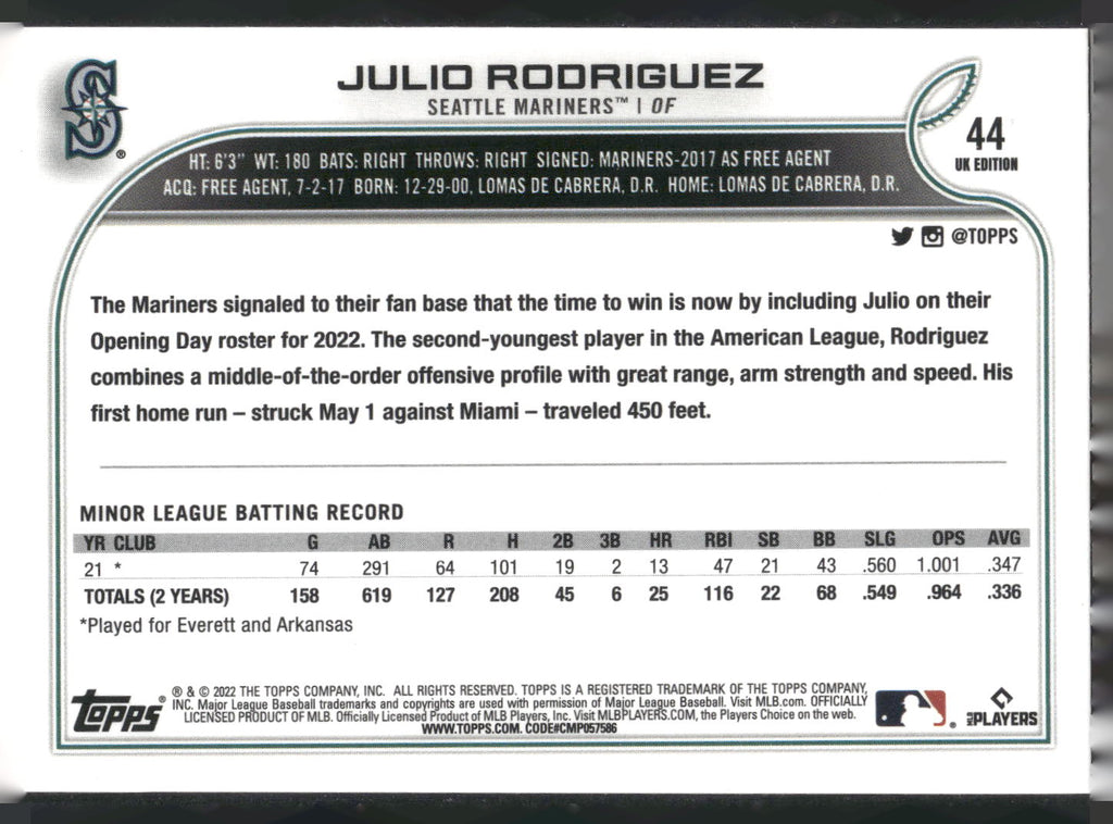 2022 Topps UK Edition #44 Julio Rodriguez
