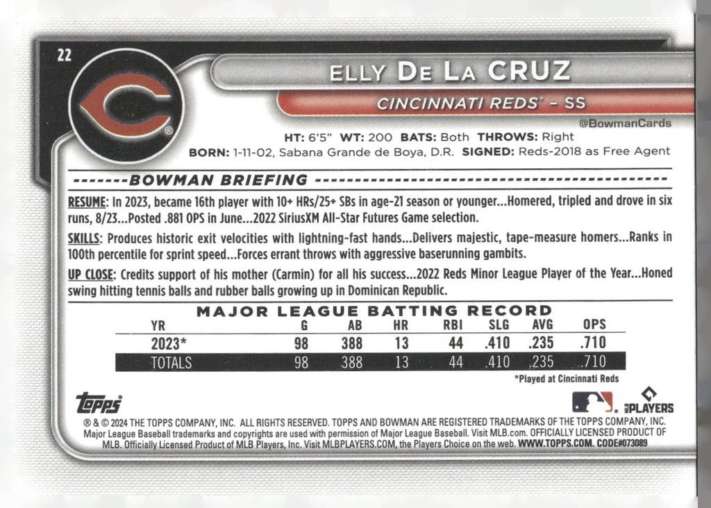 2024 Bowman #22 Elly De La Cruz