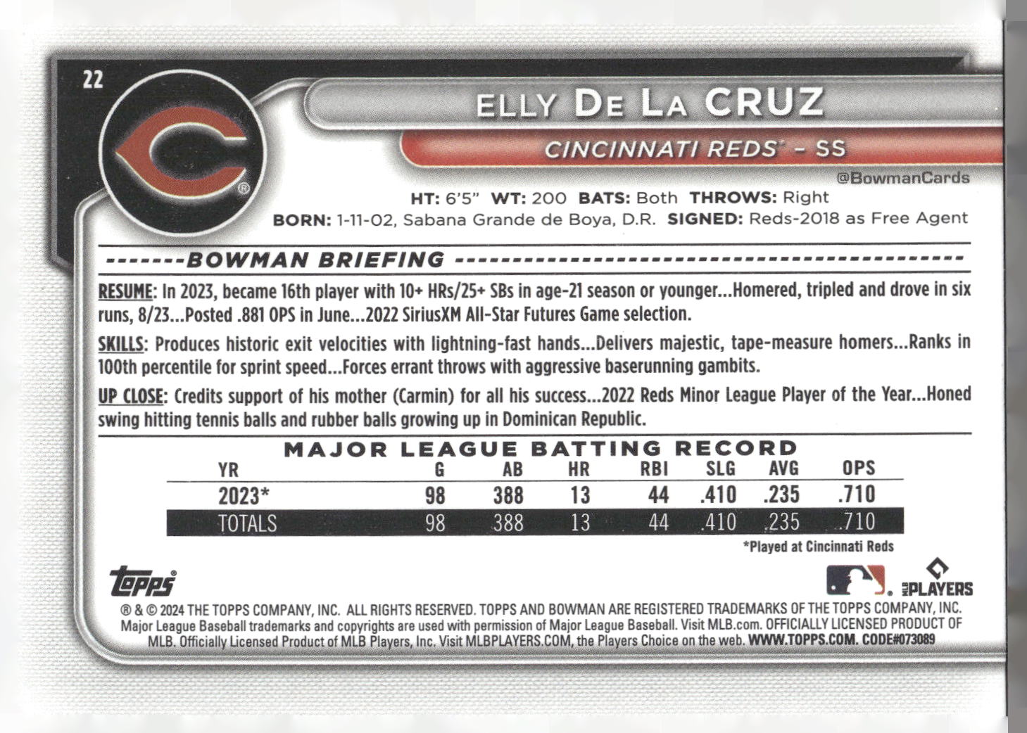 2024 Bowman #22 Elly De La Cruz