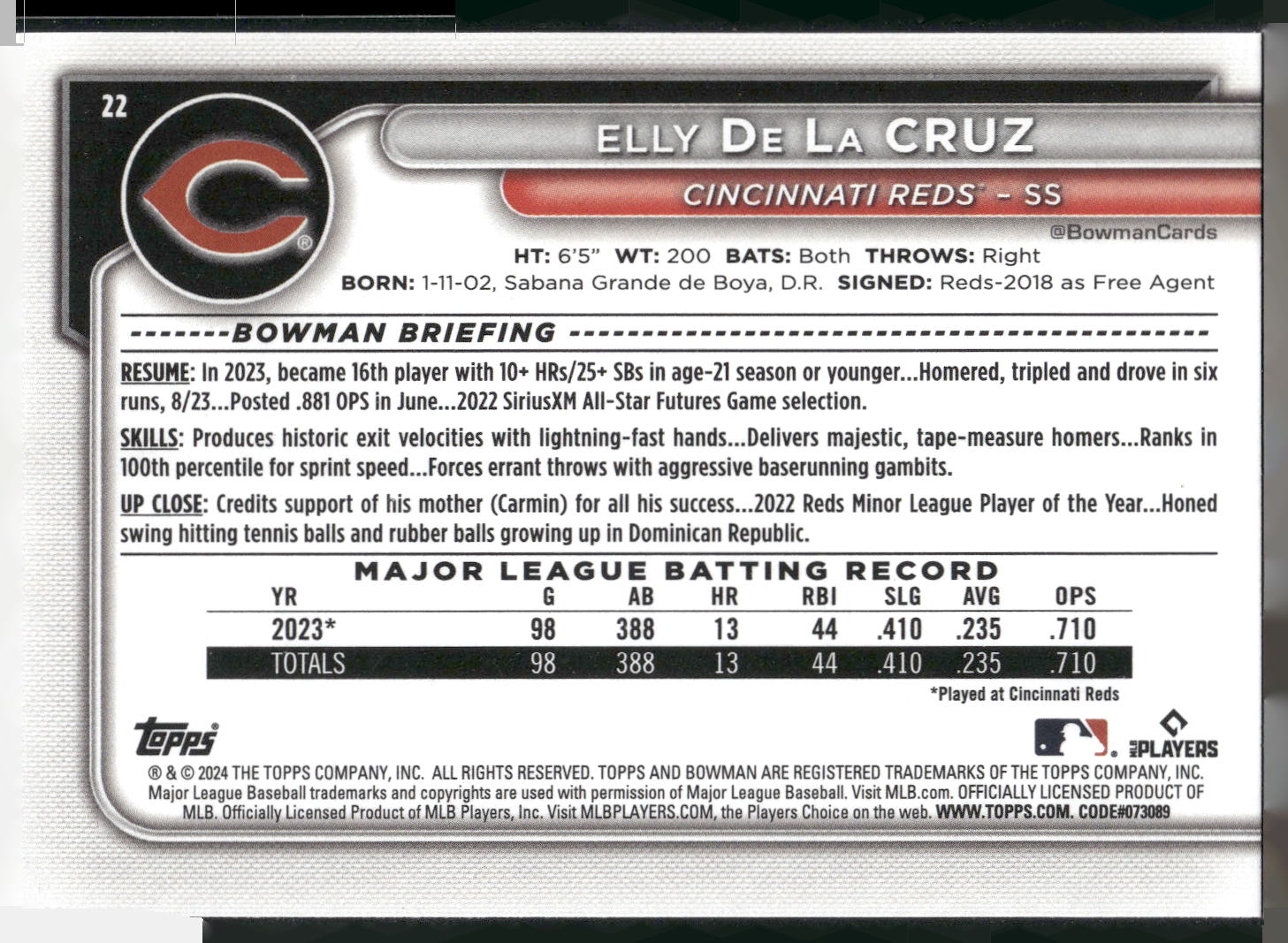 2024 Bowman #22 Elly De La Cruz