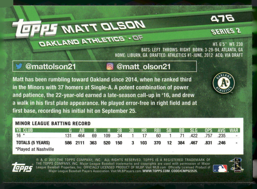 2017 Topps #476 Matt Olson