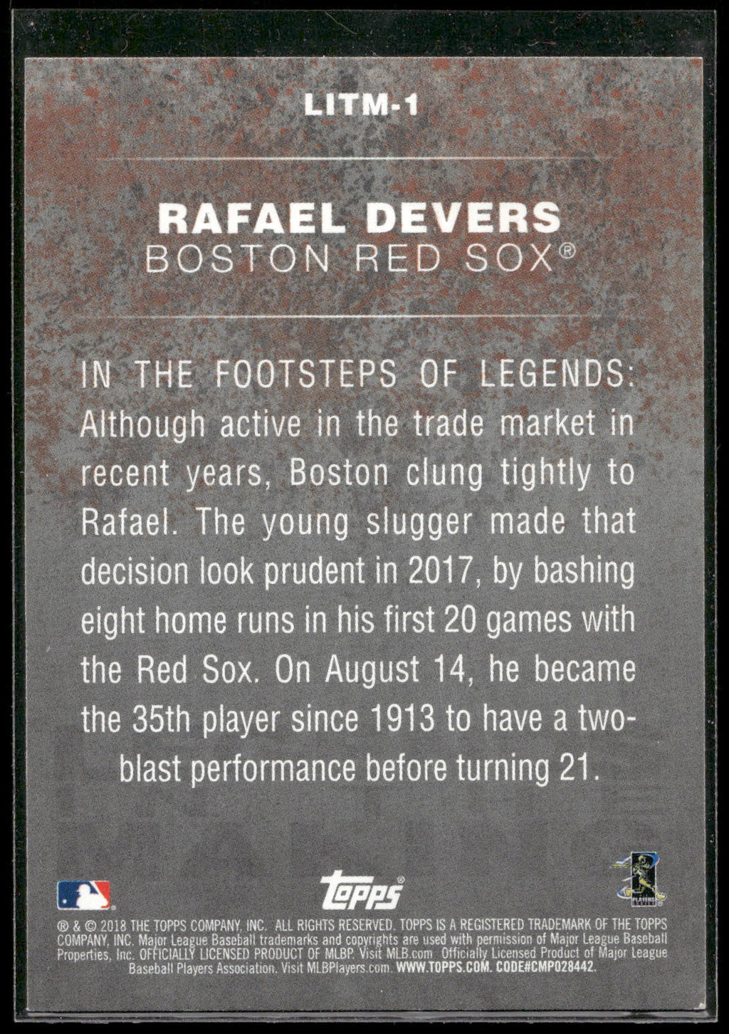 2018 Topps #LITM-1 Rafael Devers Legends in the Making (Series 2)