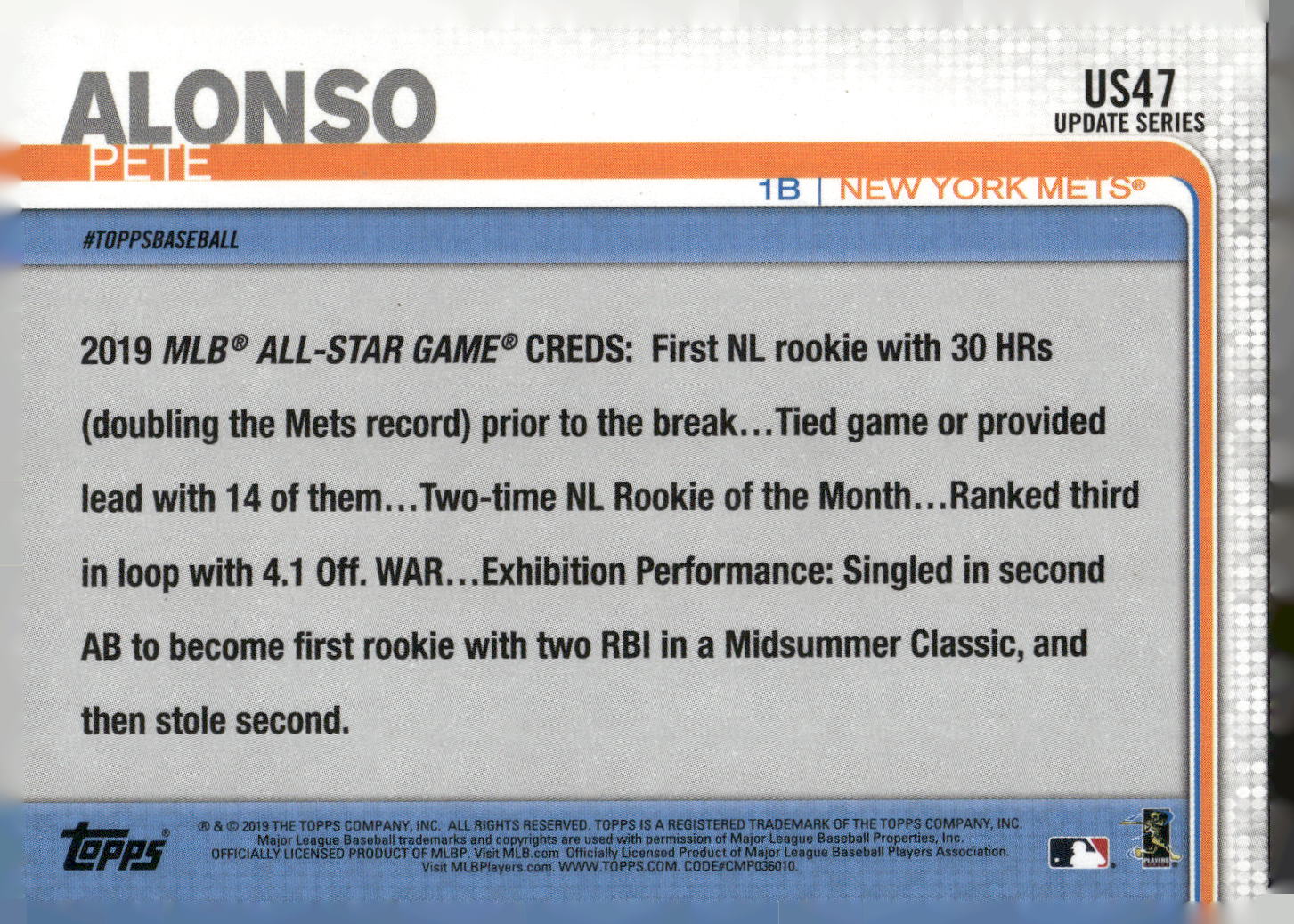 2019 Topps Update #US47 Pete Alonso