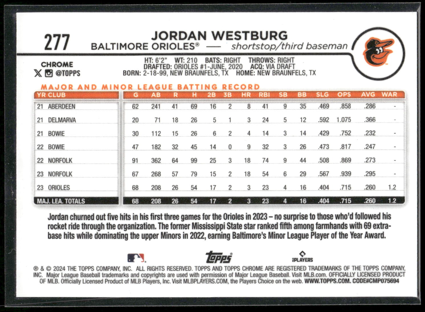 2024 Topps Chrome #277 Jordan Westburg