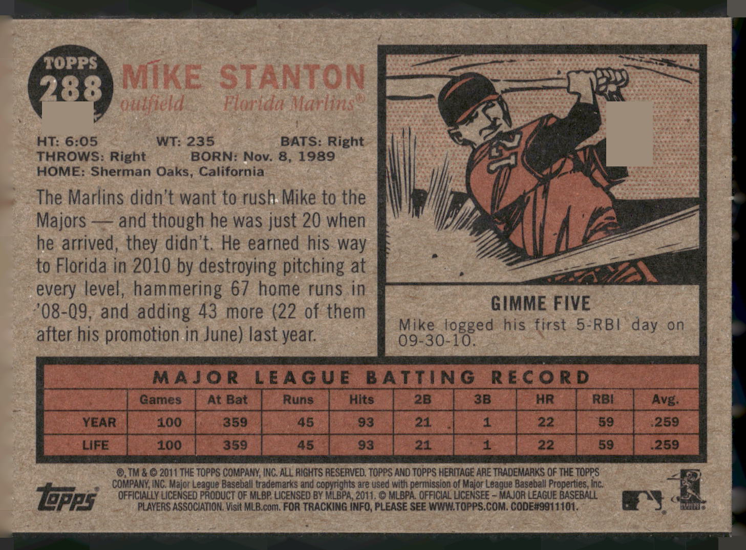 2011 Topps Heritage #288 Mike Stanton