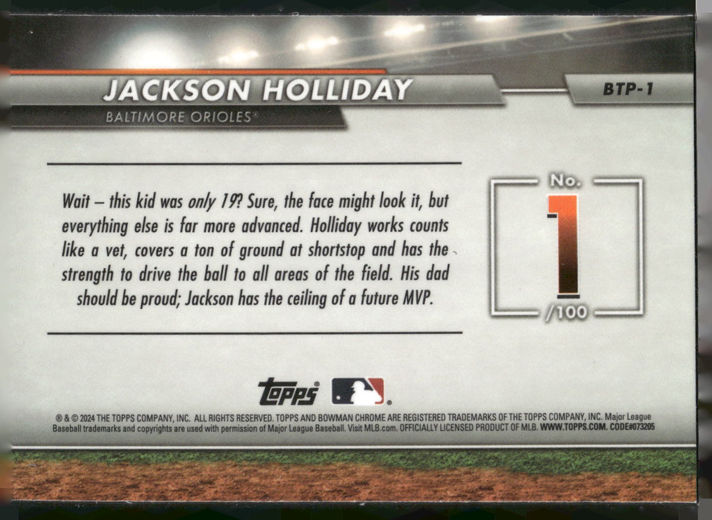 2024 Bowman #BTP-1 Jackson Holliday Bowman Scouts' Top 100