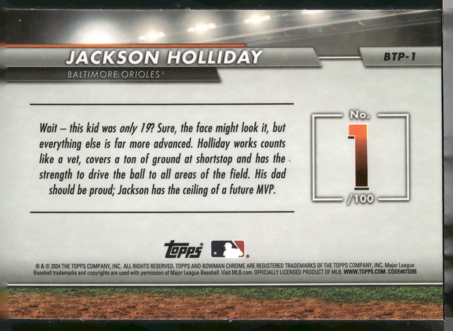 2024 Bowman #BTP-1 Jackson Holliday Bowman Scouts' Top 100