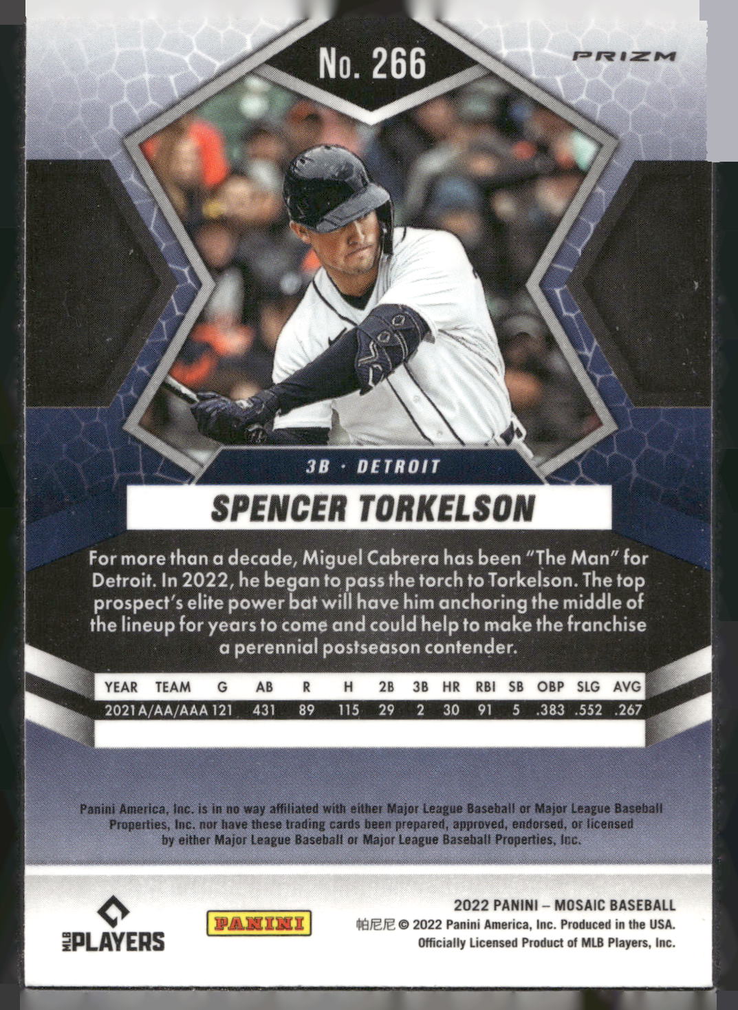 2022 Panini Mosaic #266 Spencer Torkelson Blue Camo Mosaic