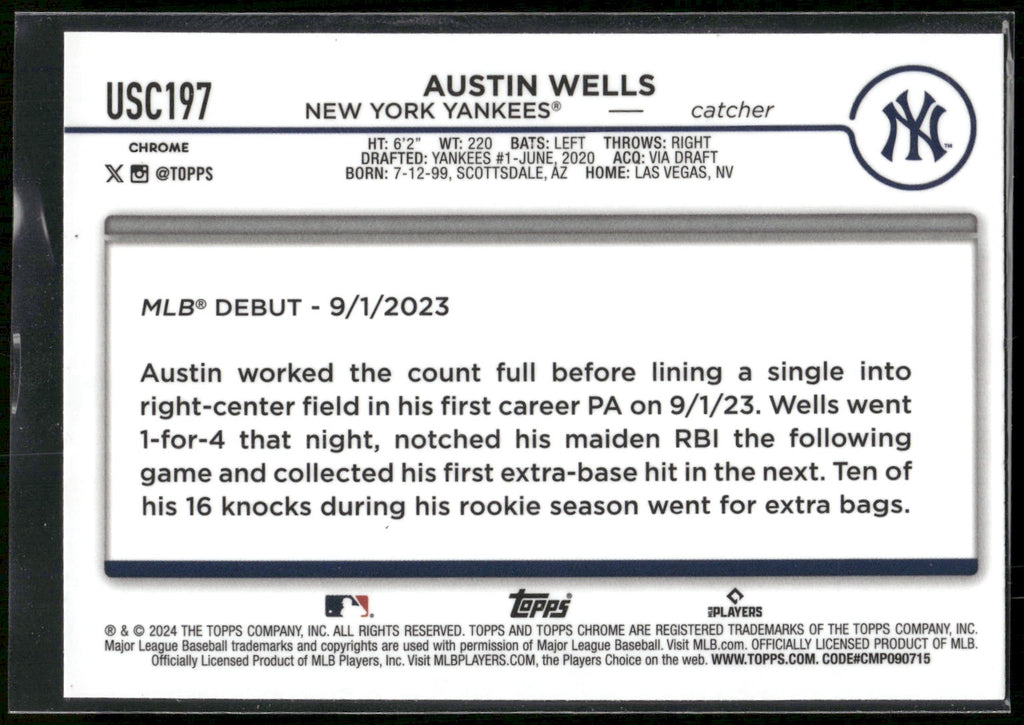 2024 Topps Chrome Update #USC197 Austin Wells