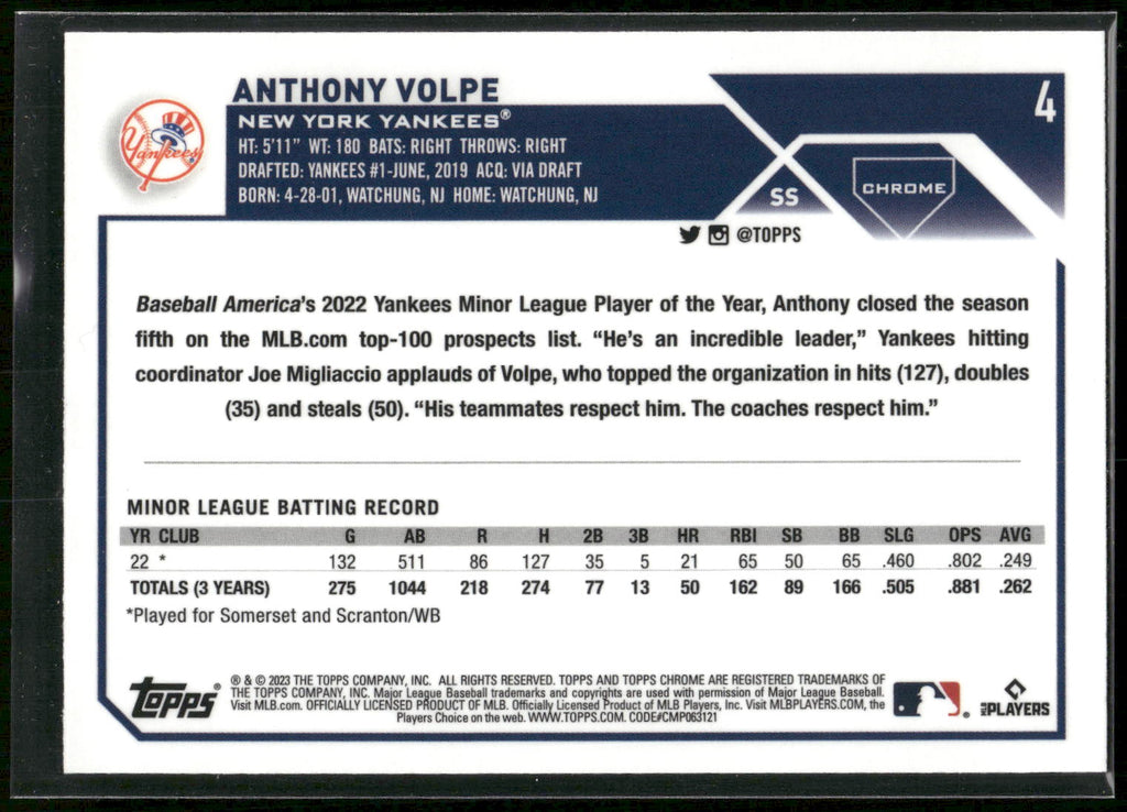 2023 Topps Chrome #4 Anthony Volpe
