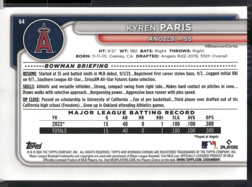 2024 Bowman Chrome #64 Kyren Paris