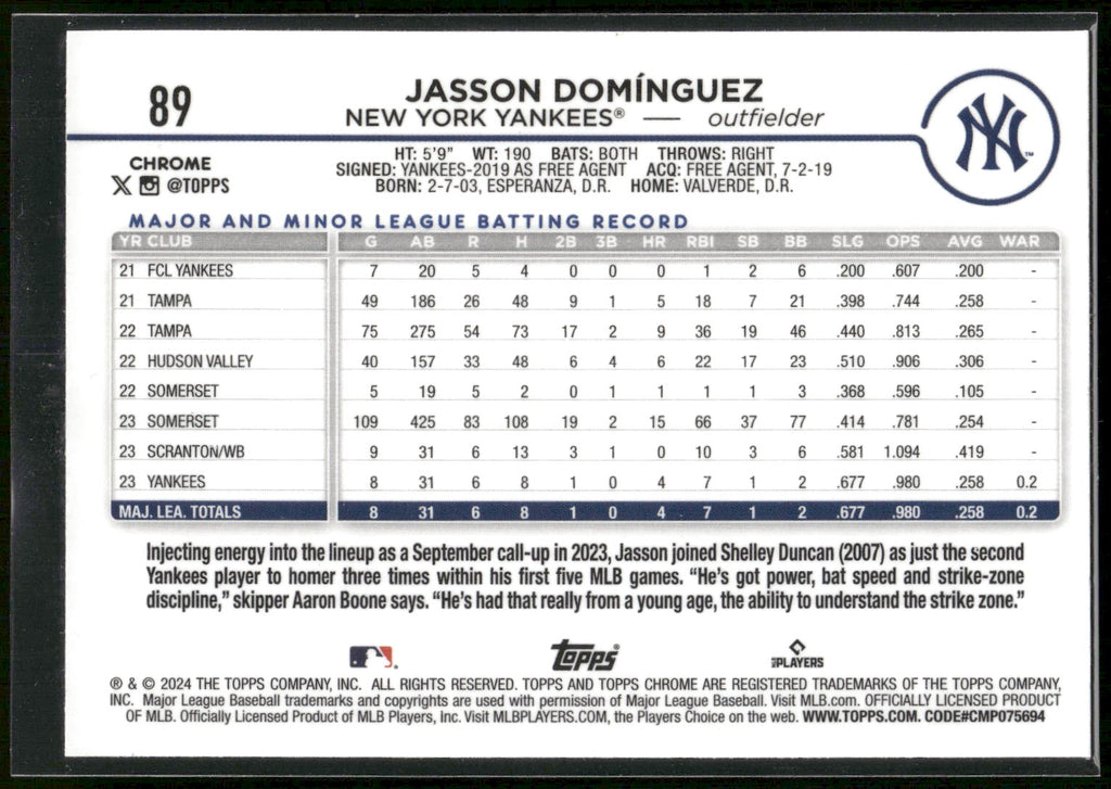 2024 Topps Chrome #89 Jasson Domínguez