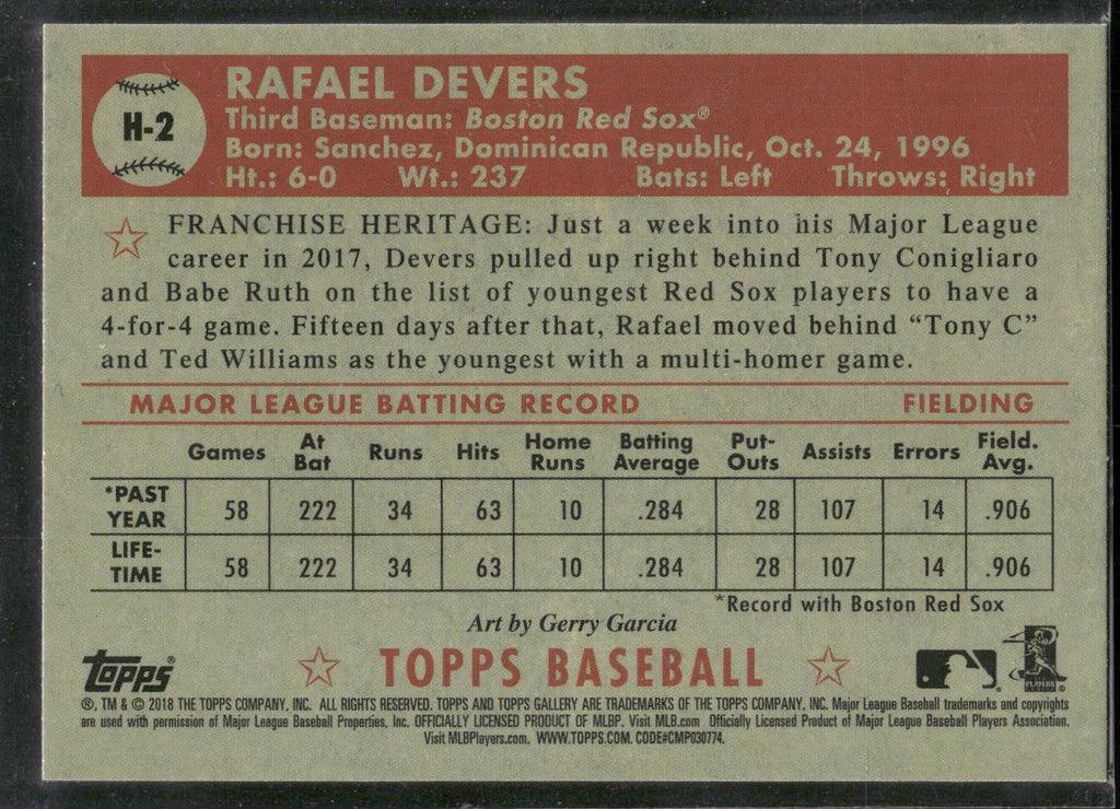 2018 Topps Gallery #H-2 Rafael Devers Heritage