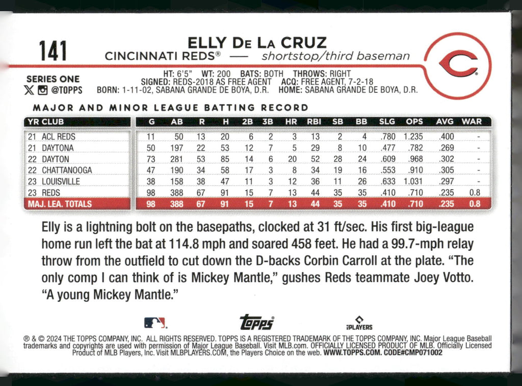 2024 Topps #141 Elly De La Cruz