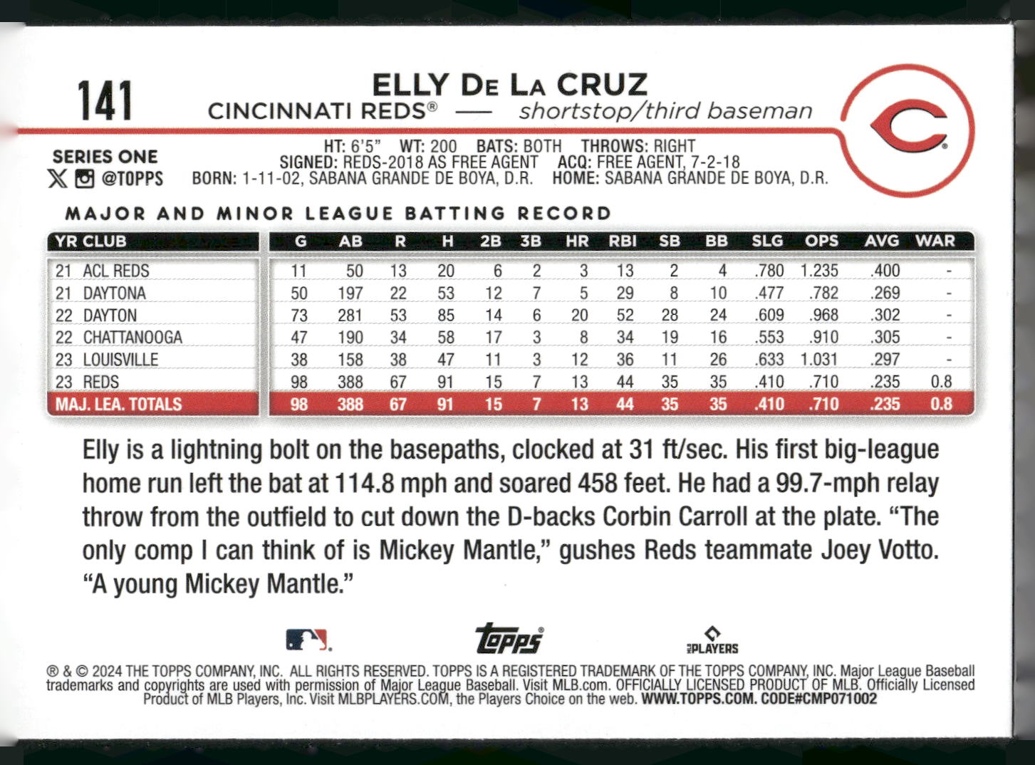 2024 Topps #141 Elly De La Cruz
