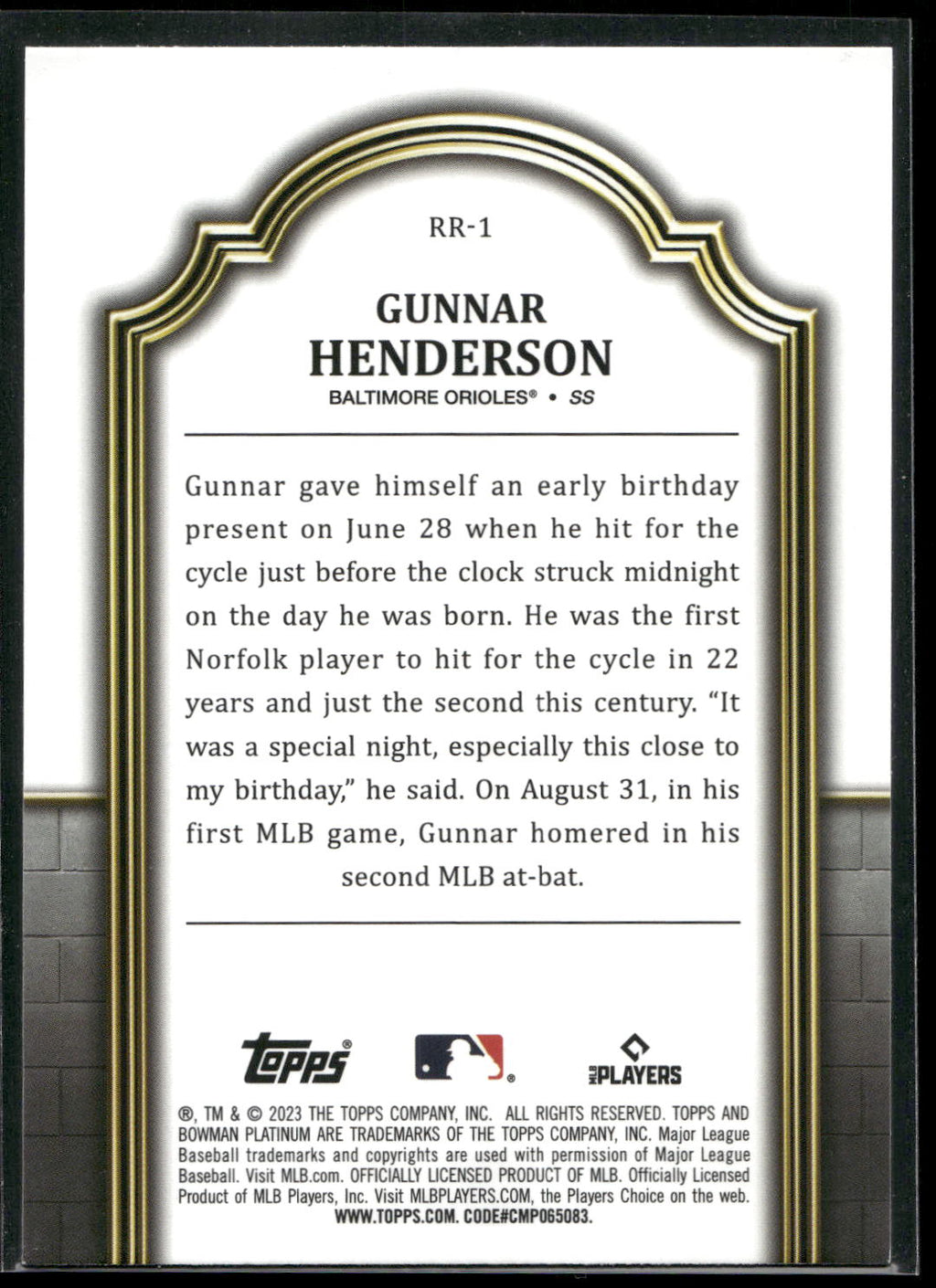2023 Bowman Platinum #RR-1 Gunnar Henderson Renowned Rookies