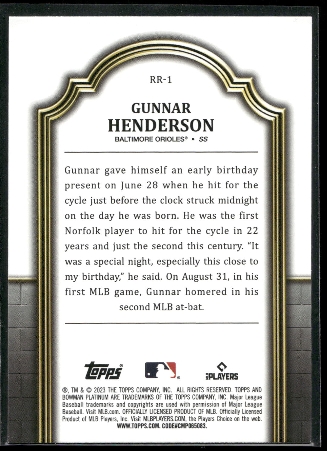 2023 Bowman Platinum #RR-1 Gunnar Henderson Renowned Rookies