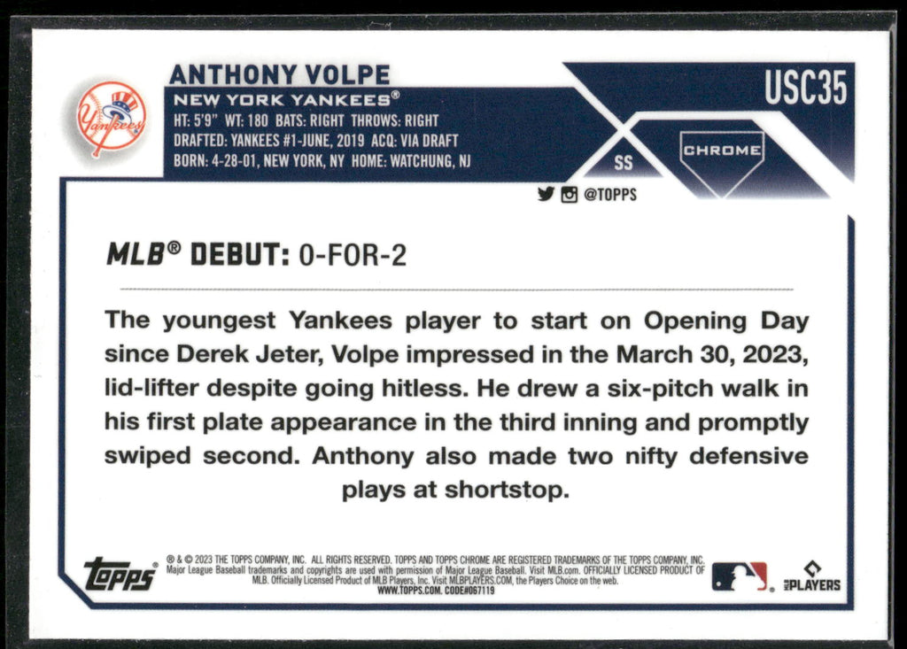 2023 Topps Chrome Update #USC35 Anthony Volpe