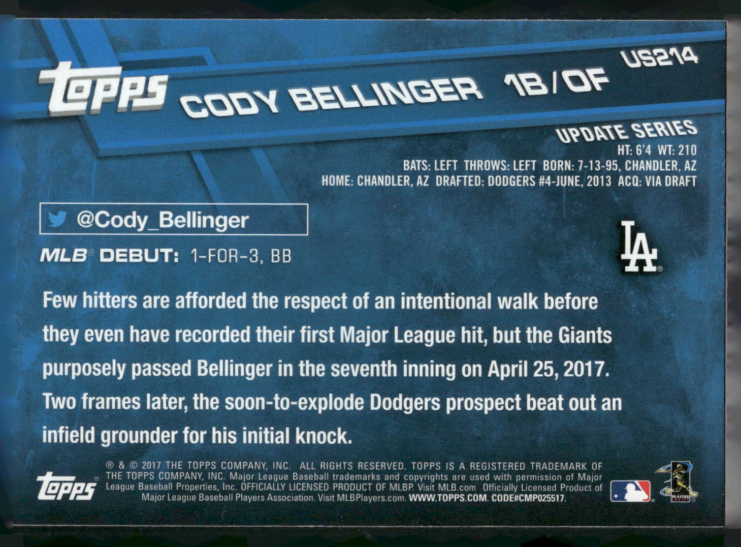 2017 Topps Update #US214 Cody Bellinger